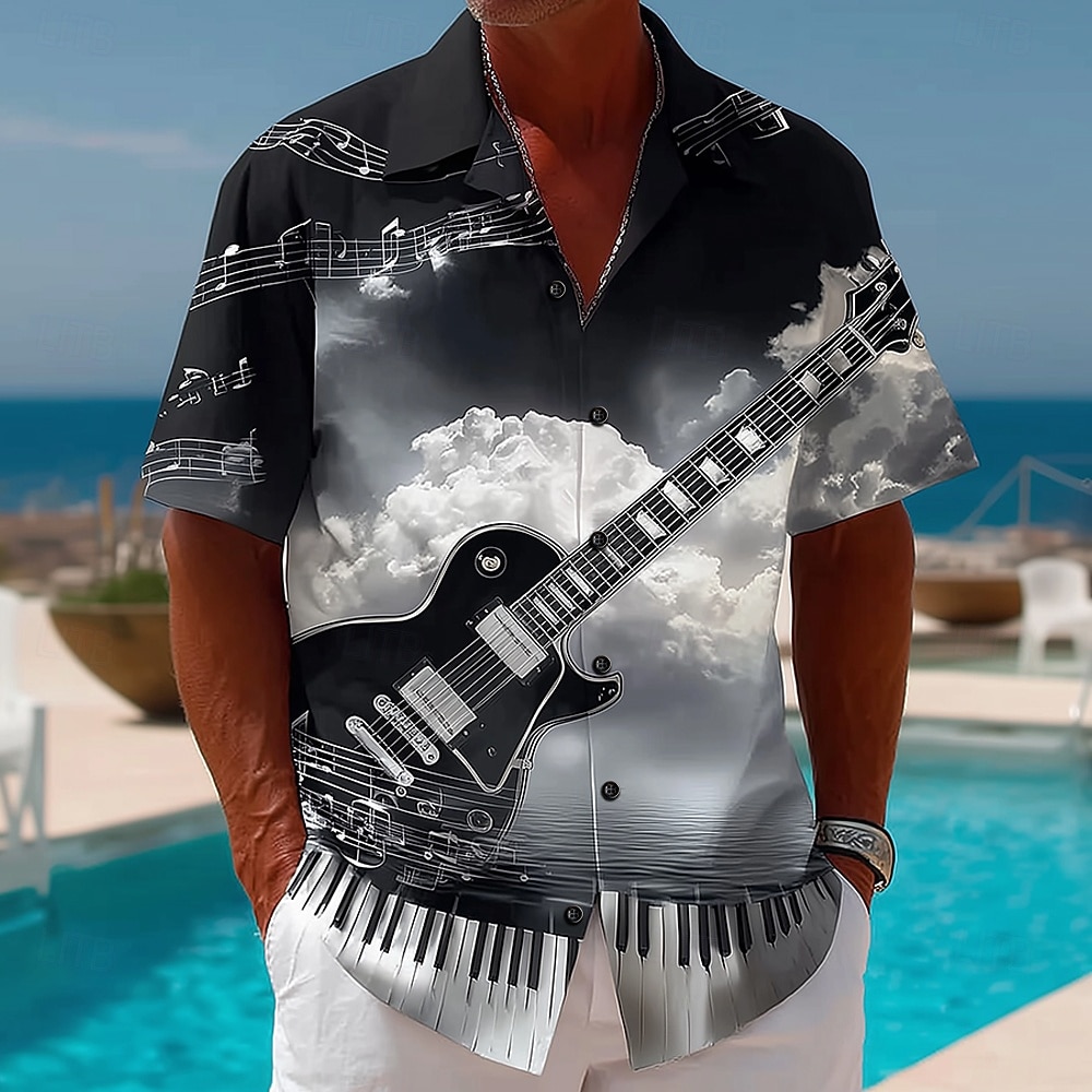 3D Printing Guitar - Erkek Vintage Retro Müzik Festivali Gömlek